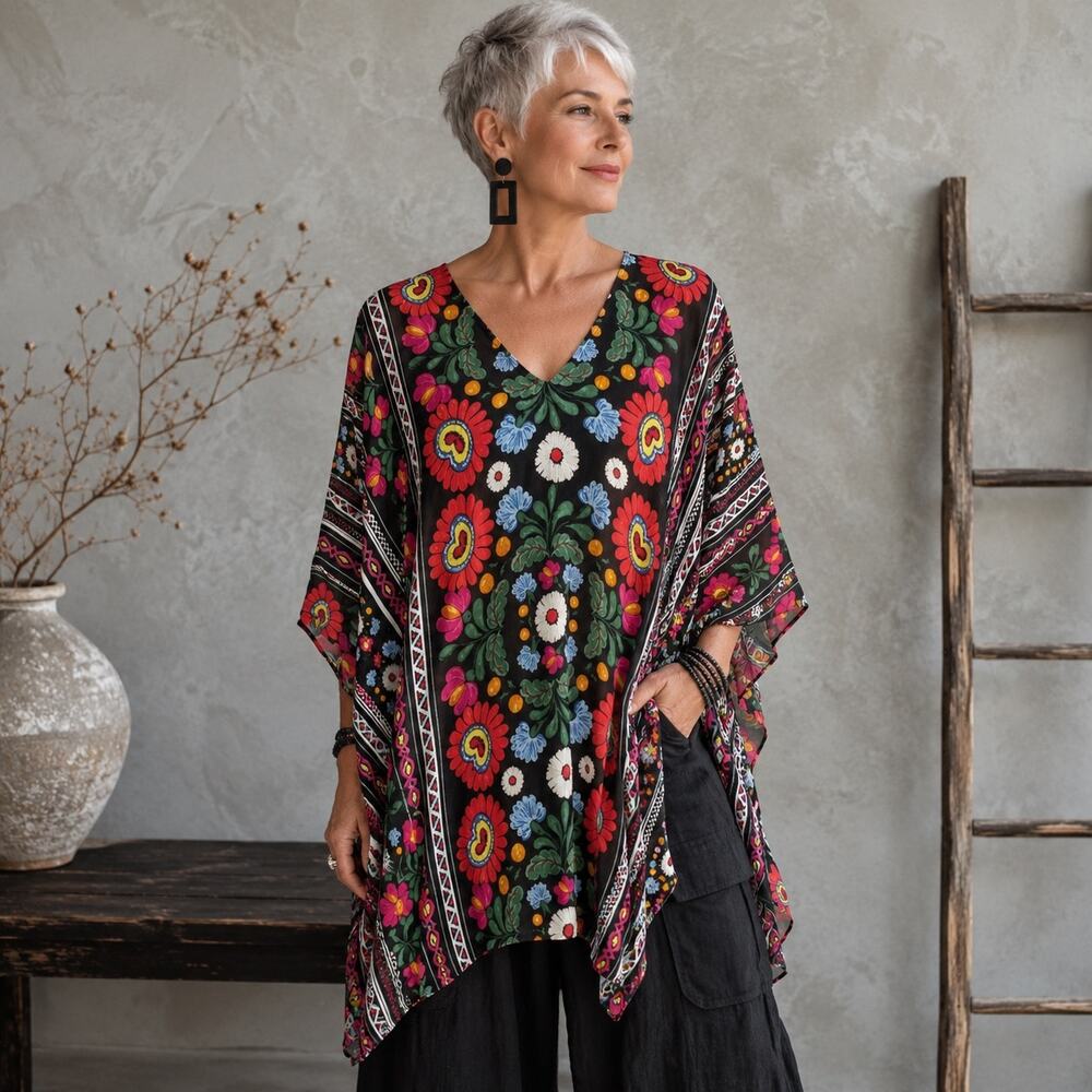 Show me Your  Mumu Multicolor floral poncho top Medium